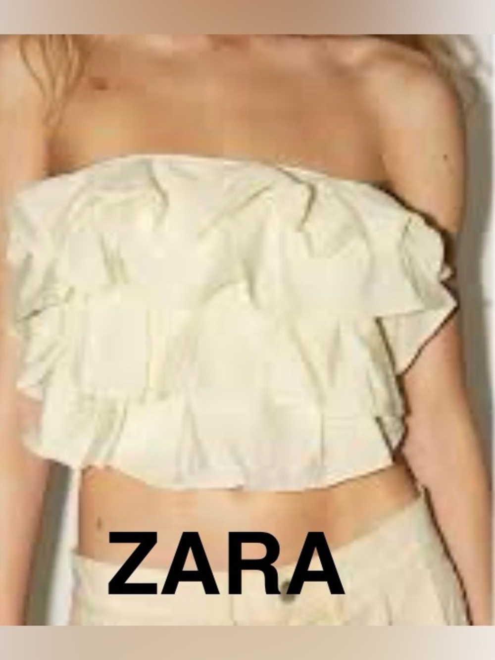 ZARA Cream Ruffled Strapless Crop Camisole - Size L - NEW